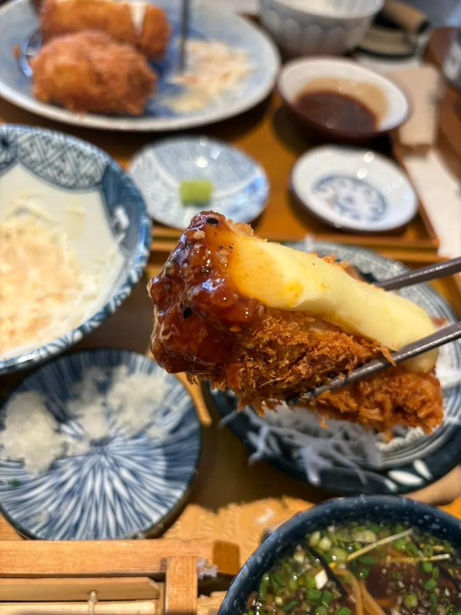 The pan-soba set paired with rosu katsu