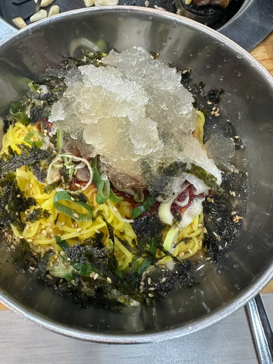 Bibim naengsomyeon topped with ice shavings