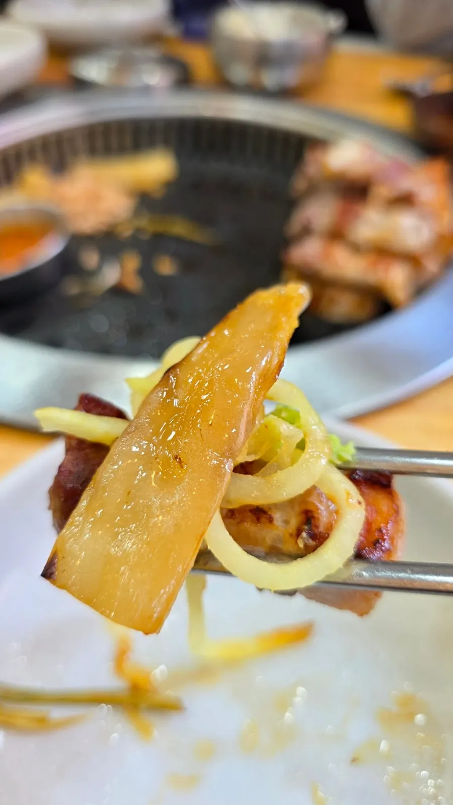 Pork belly grilling on the tabletop grill