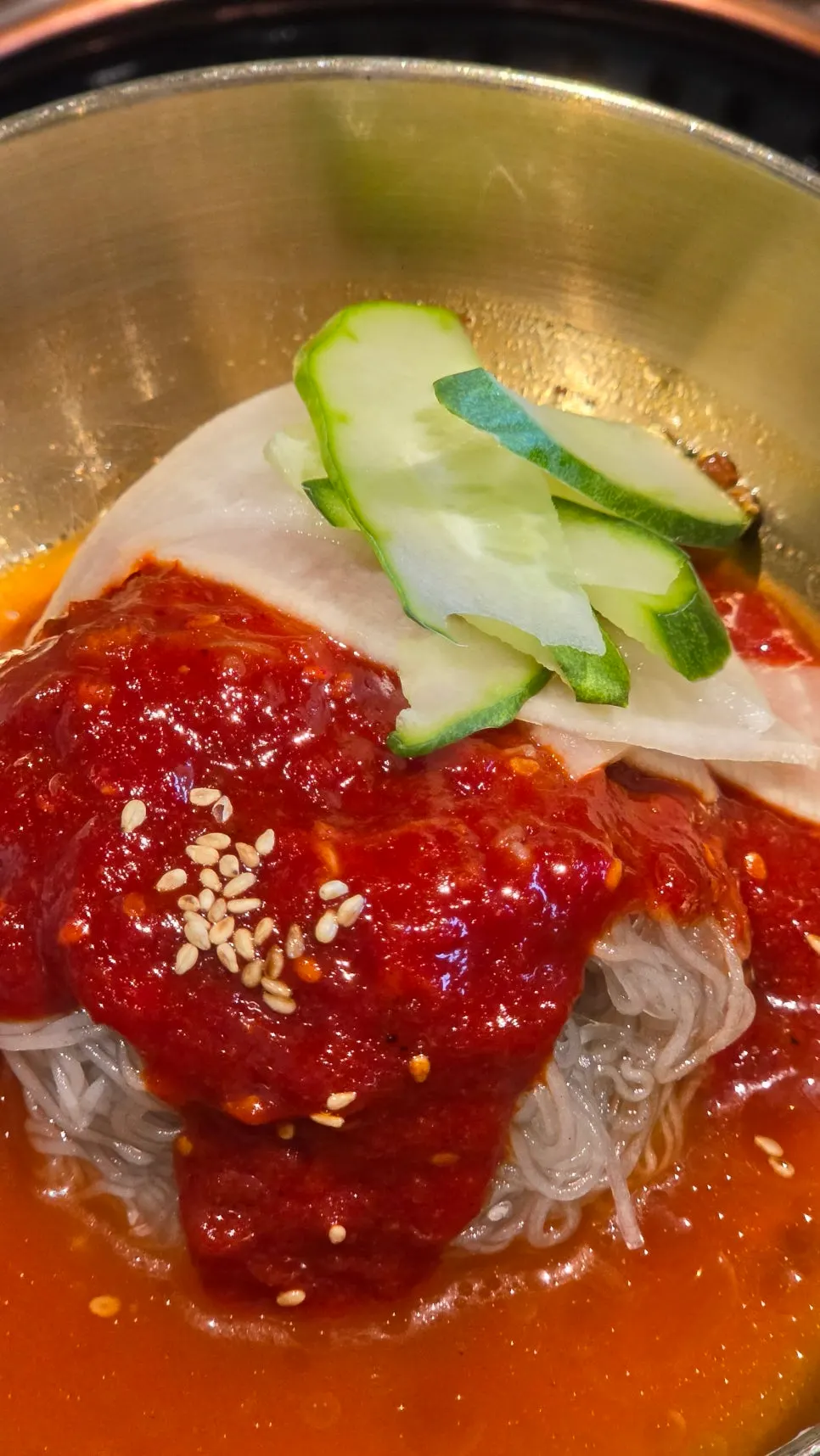 A bowl of Manpo Garden's house-made naengmyeon