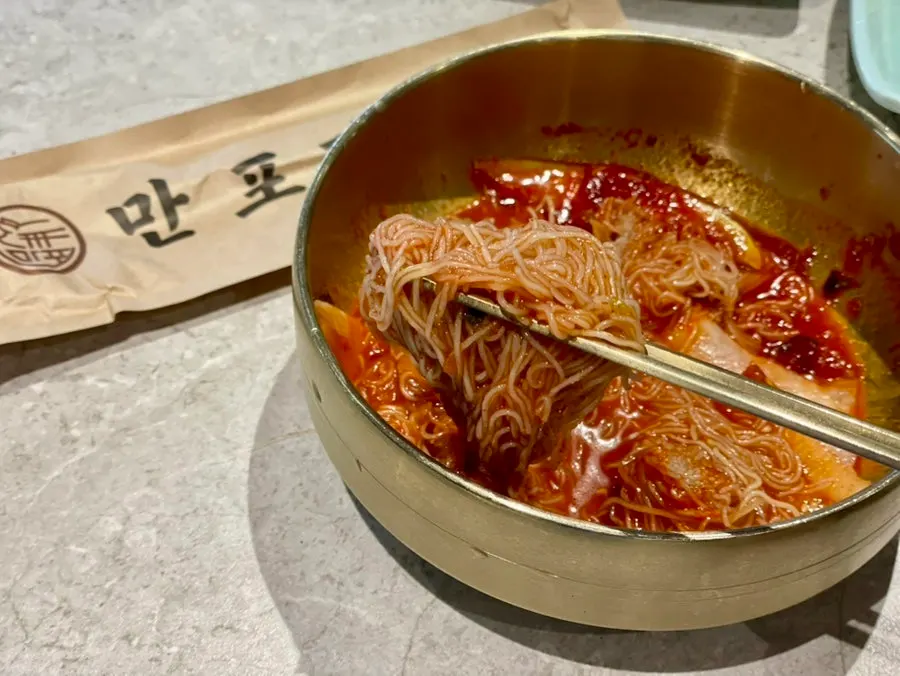 Spicy bibim naengmyeon with sweet-and-sour sauce