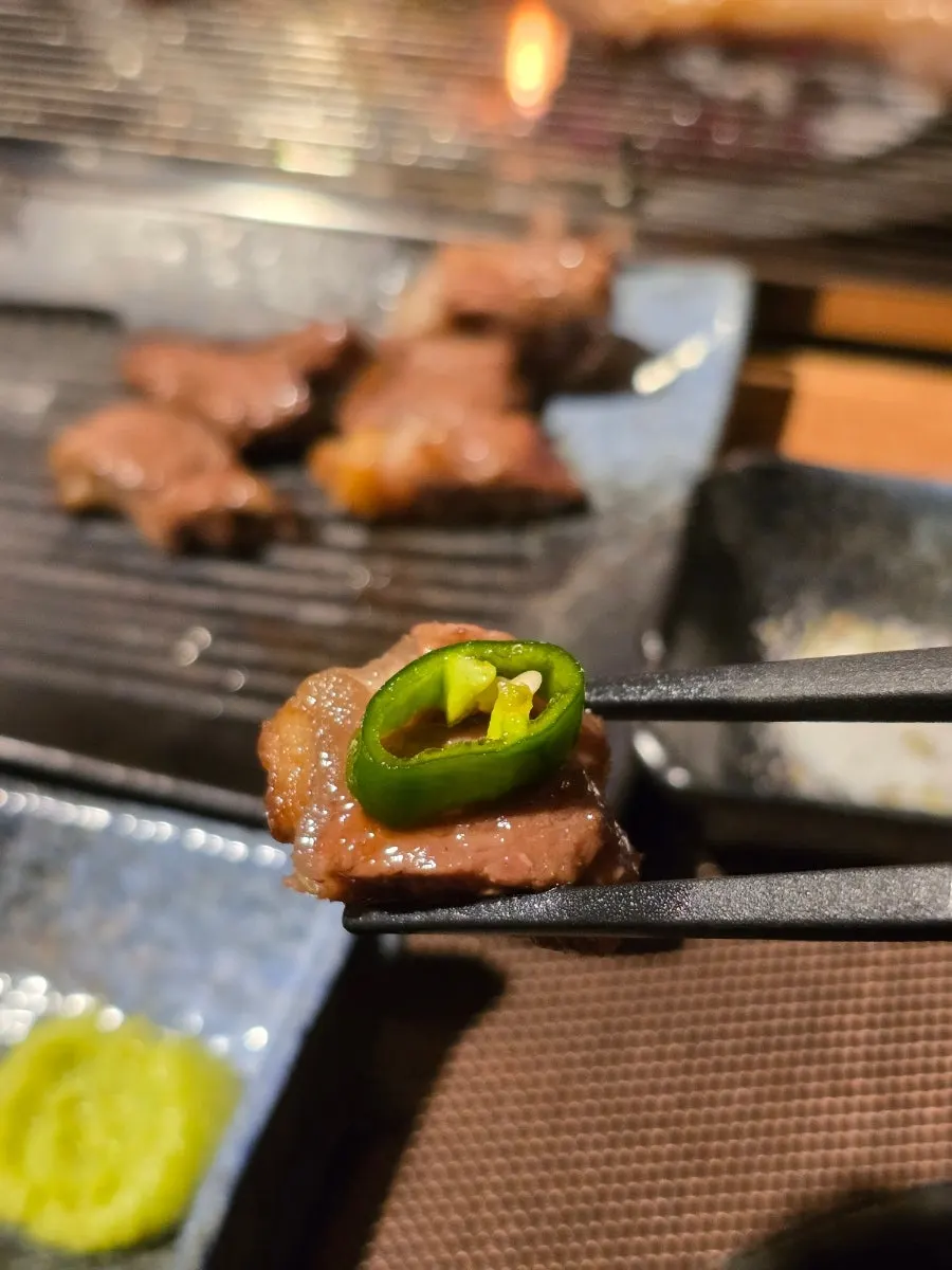 Lamb dipped in spicy soy sauce