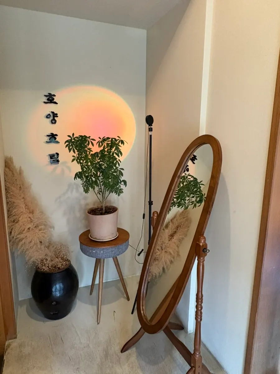 Photo spot with a mirror and lighting