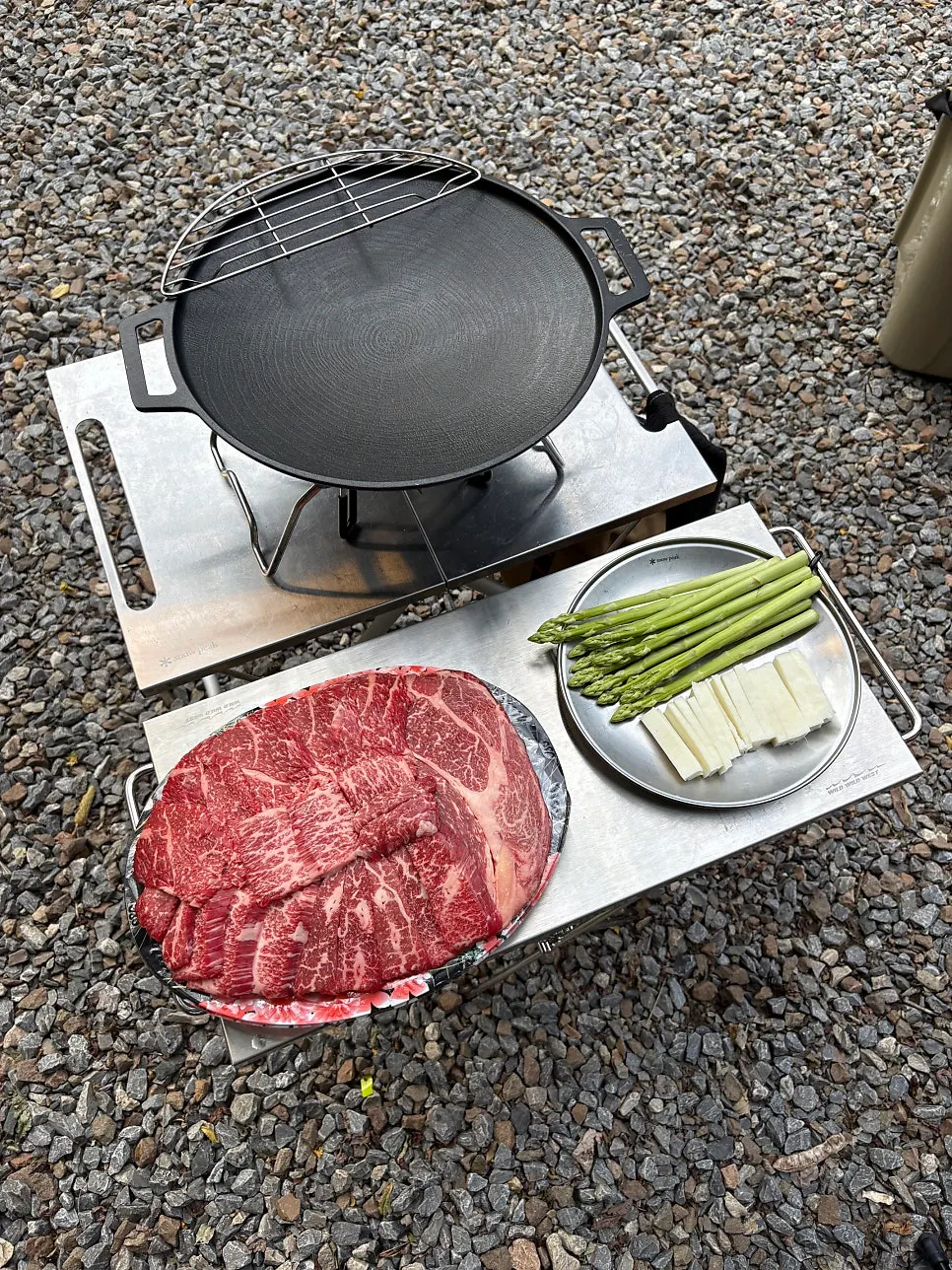 Grilling 1++ hanwoo special cuts at the campsite