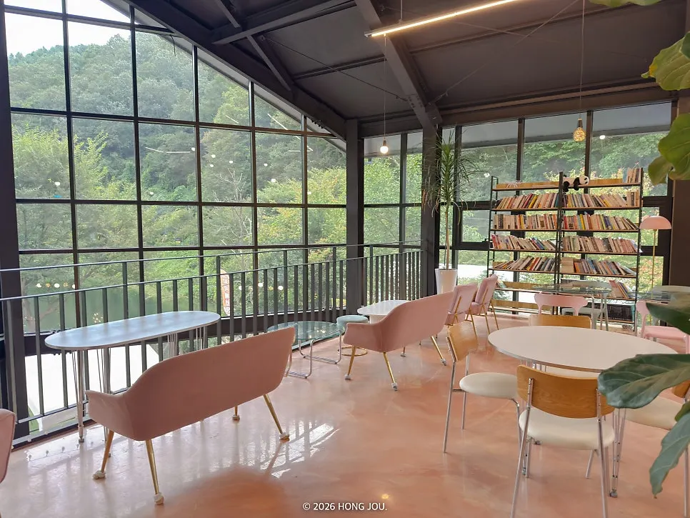 Pond view from the second-floor floor-to-ceiling windows