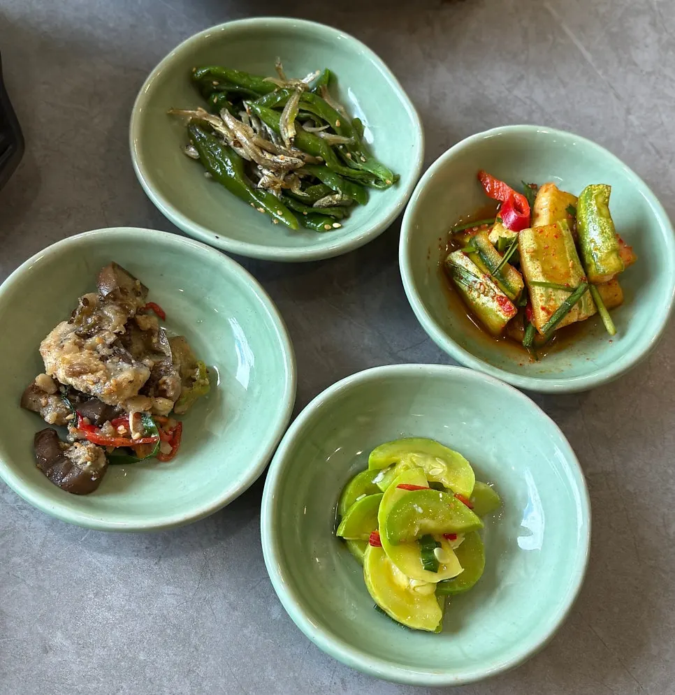 Stir-fried anchovies with chili and namul side dishes