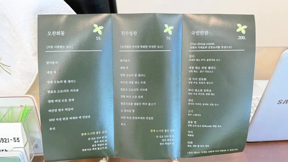 Ochan Hoedong course menu board