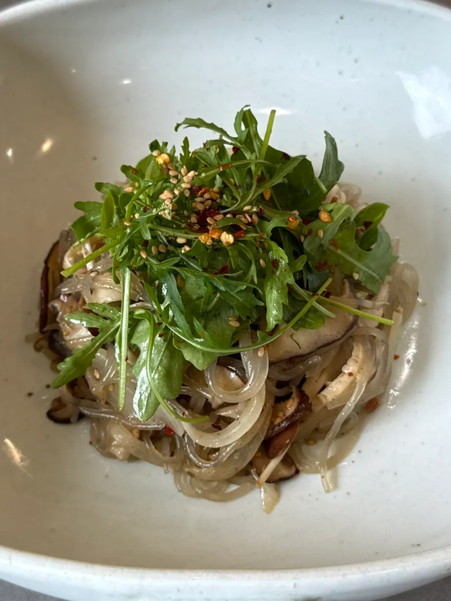 Plate of fermented-vinegar acorn jelly mustard salad