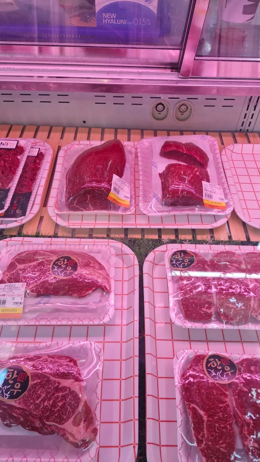 Refrigerated display case inside the butcher shop
