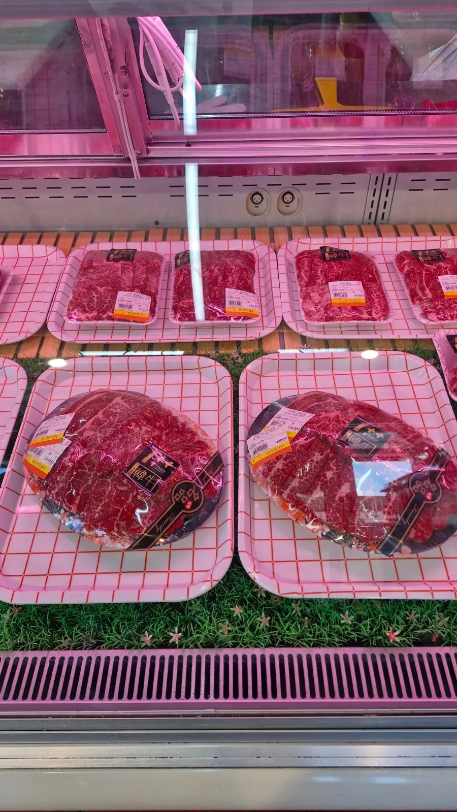 Hanwoo cuts arranged in the display case
