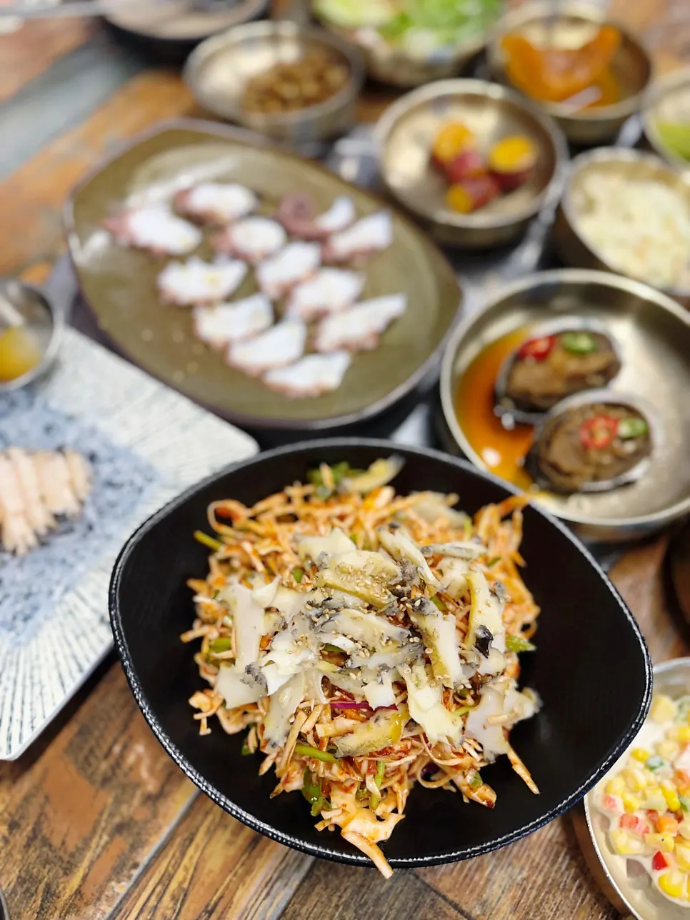 Abalone salad made with cooked abalone
