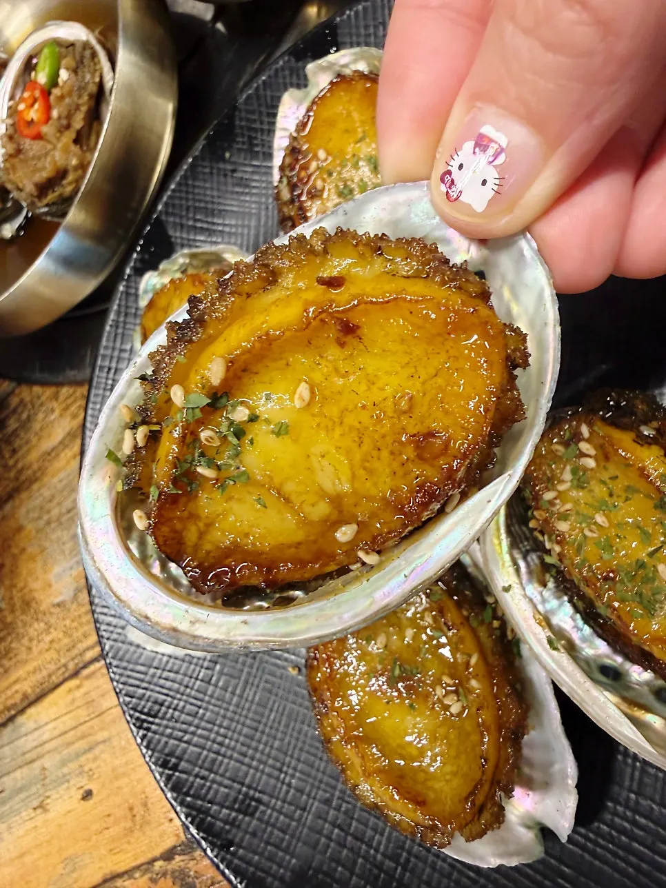 Tender, well-grilled butter abalone
