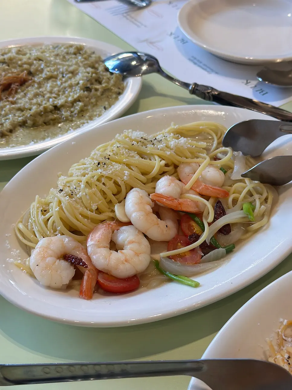 Table full of Western dishes