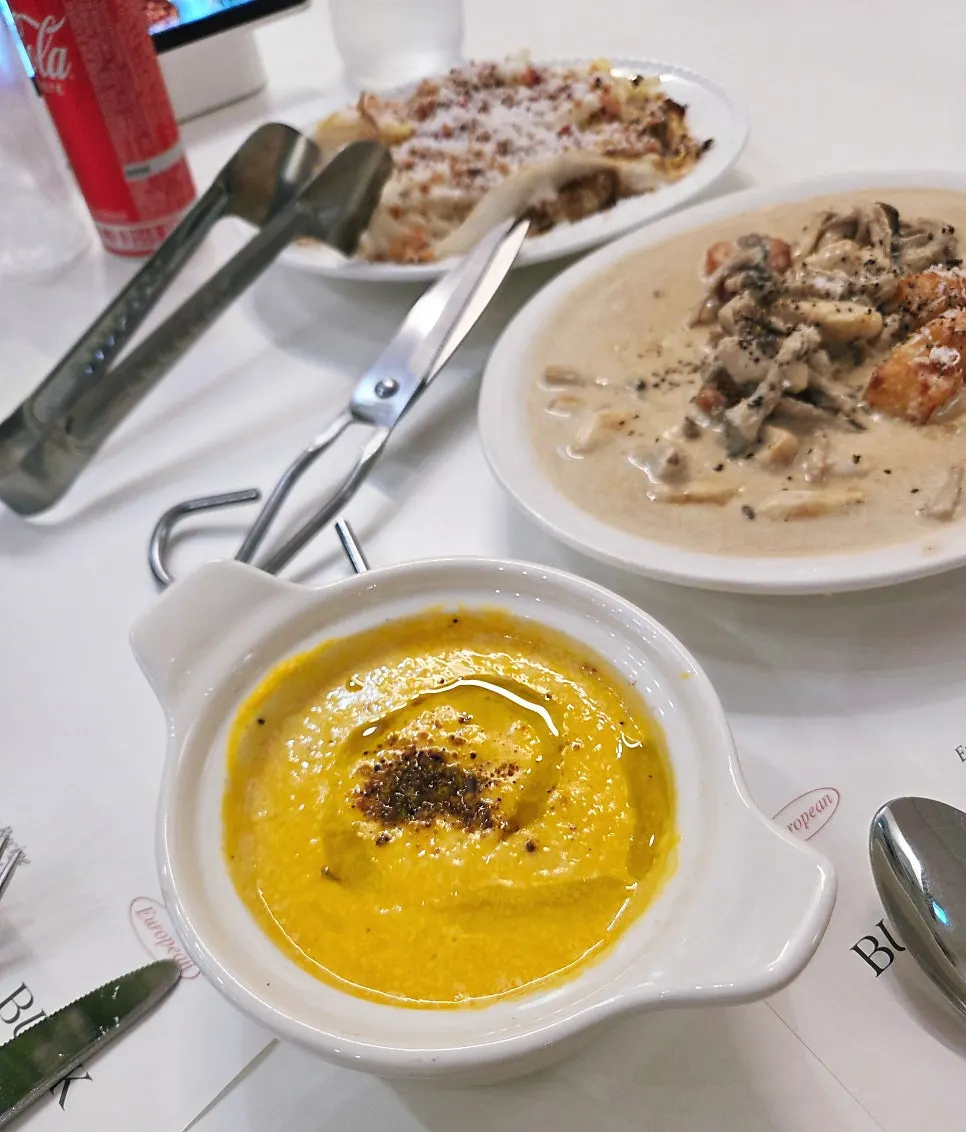 Warm sweet pumpkin soup made from fresh pumpkin