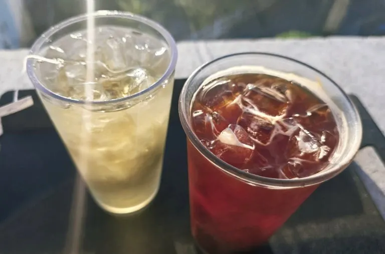 Two cups of peppermint tea and decaf coffee
