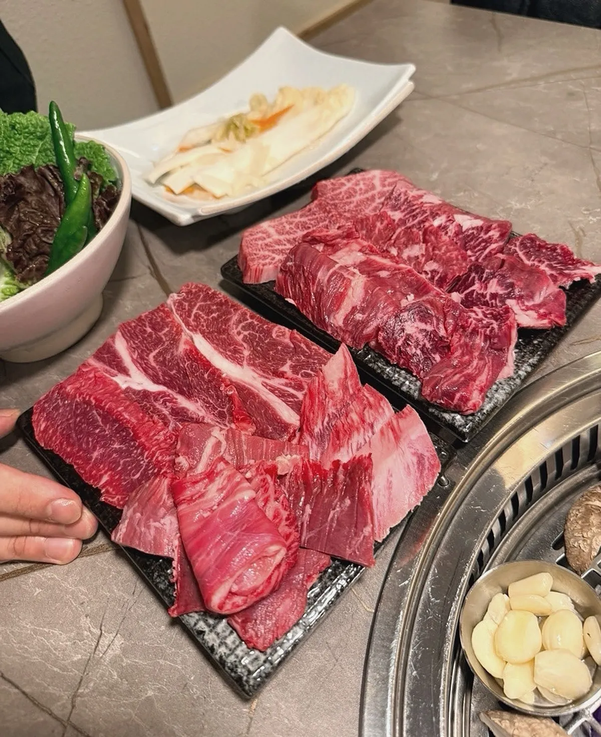 Raw 1++ Korean beef plated for Combo A and Combo B