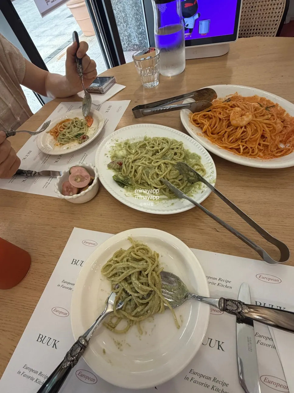 Pasta and pastry soup spread at Bueokgan Restaurant