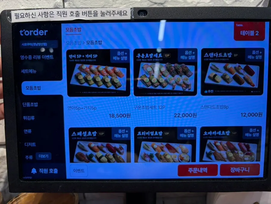 Menu board showing set composition and prices