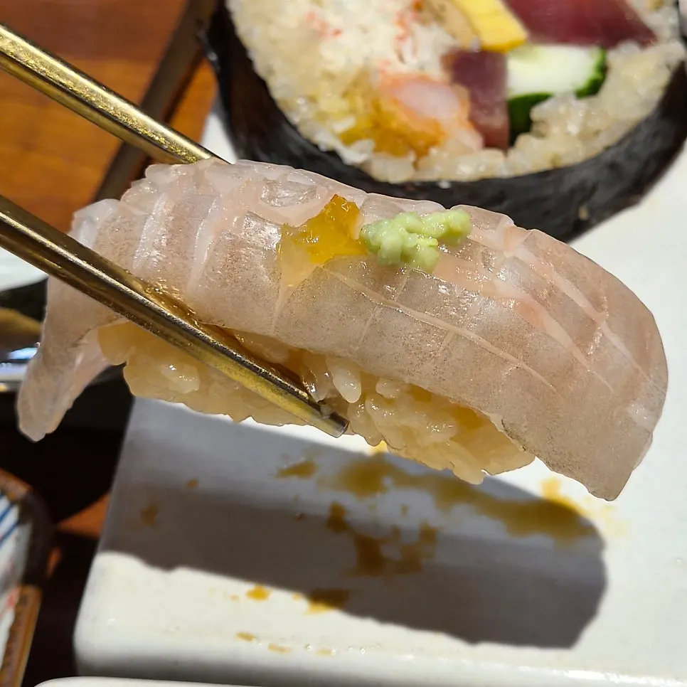 Close-up of thickly cut sushi