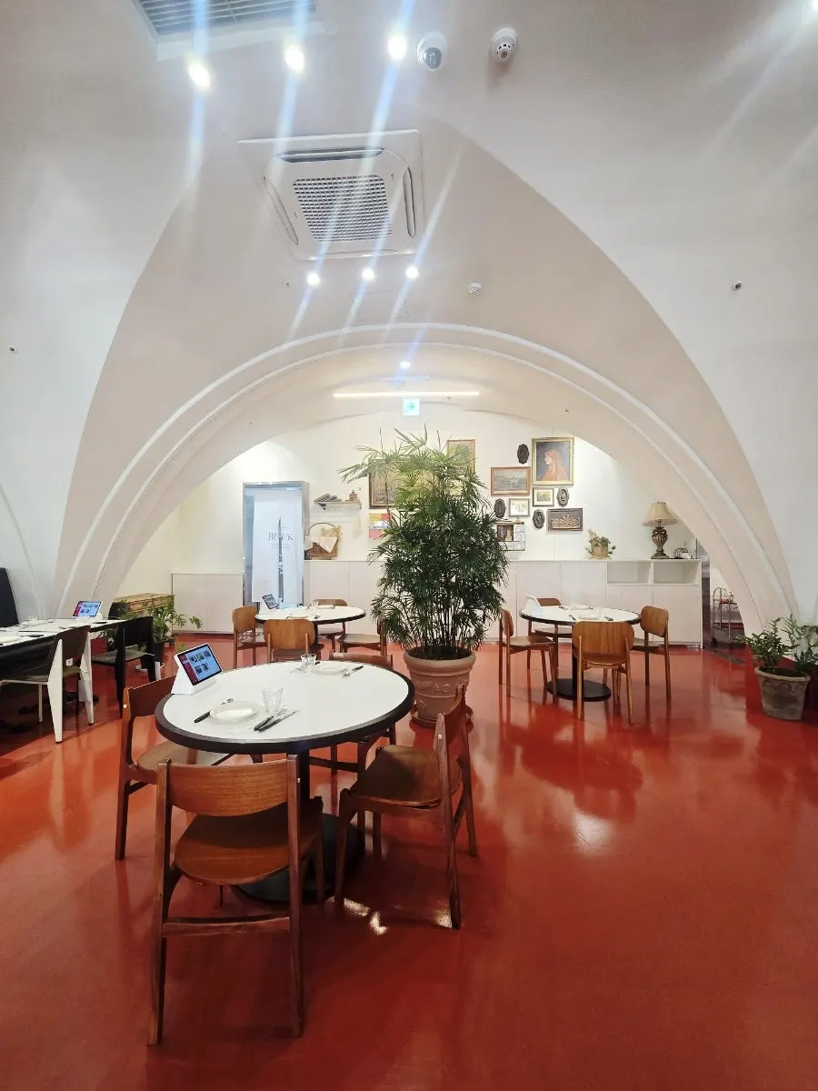 Interior of Bueokgan Restaurant decorated with vintage furniture