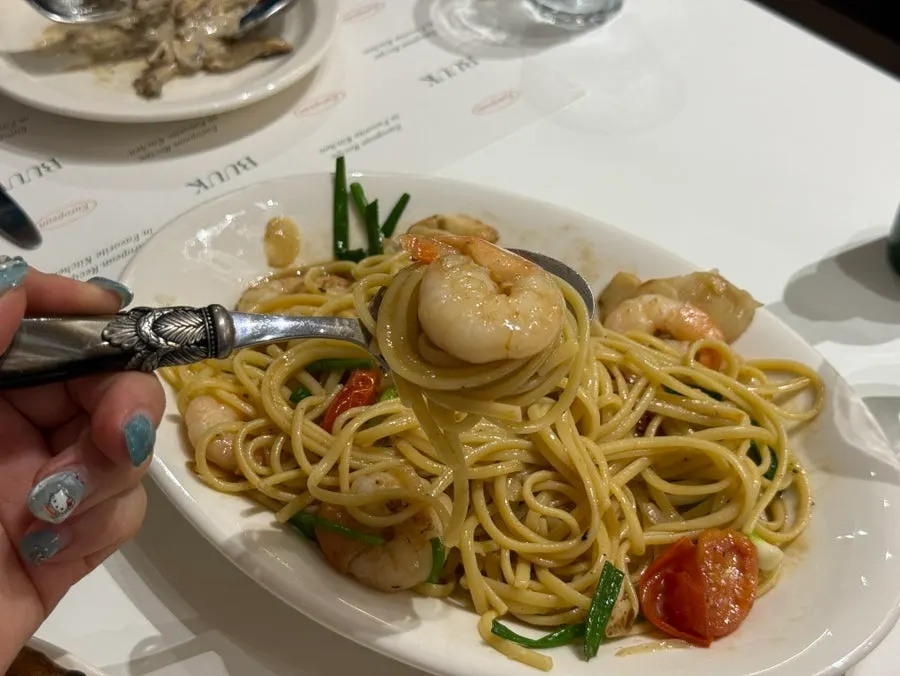 Oil pasta noodles infused with anchovy umami
