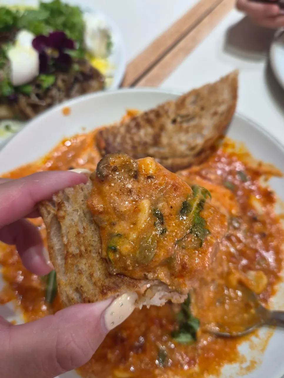 Close-up of the egg yolk in egg-in-hell