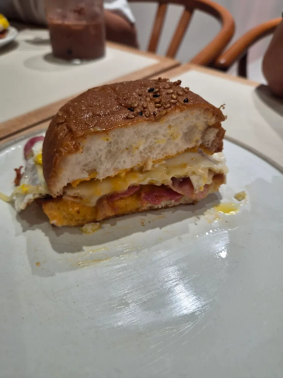 Cross-section of a bacon egg roll