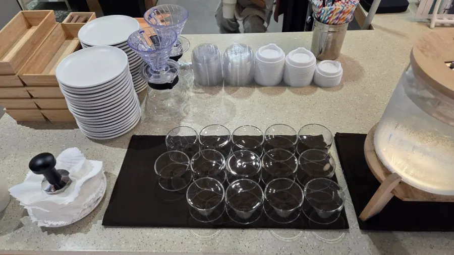 Bar table and high chairs inside the café