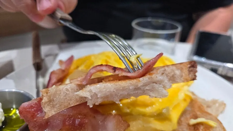 Cross-section of the bacon scramble toast