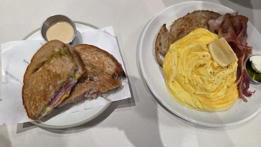 A plate of ham cheese toast