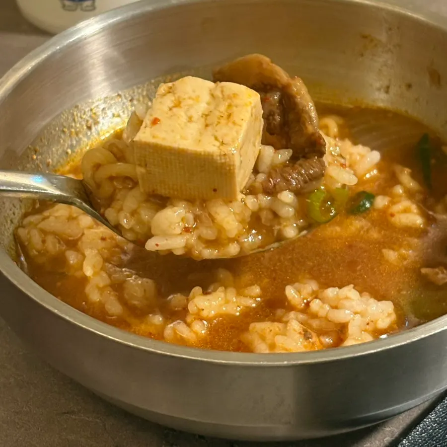 Beef soybean-paste ramen broth and rice