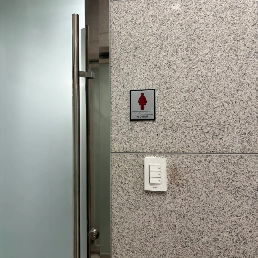 Restroom in the building hallway