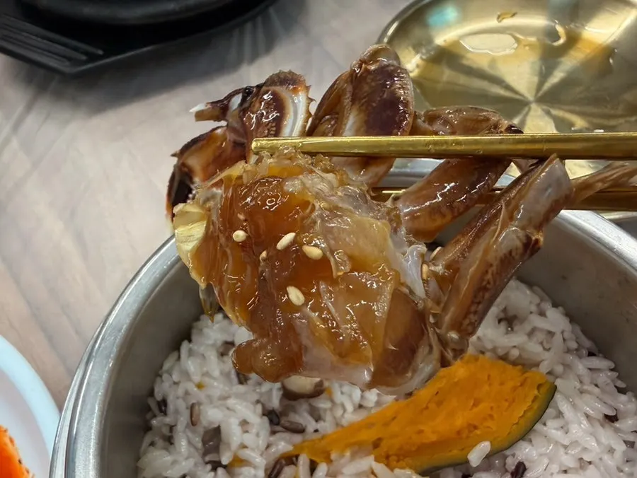 Close-up plate of spicy marinated crab