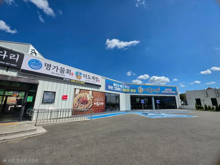 넓은 전용 주차장이 있는 더도게장 외부 모습