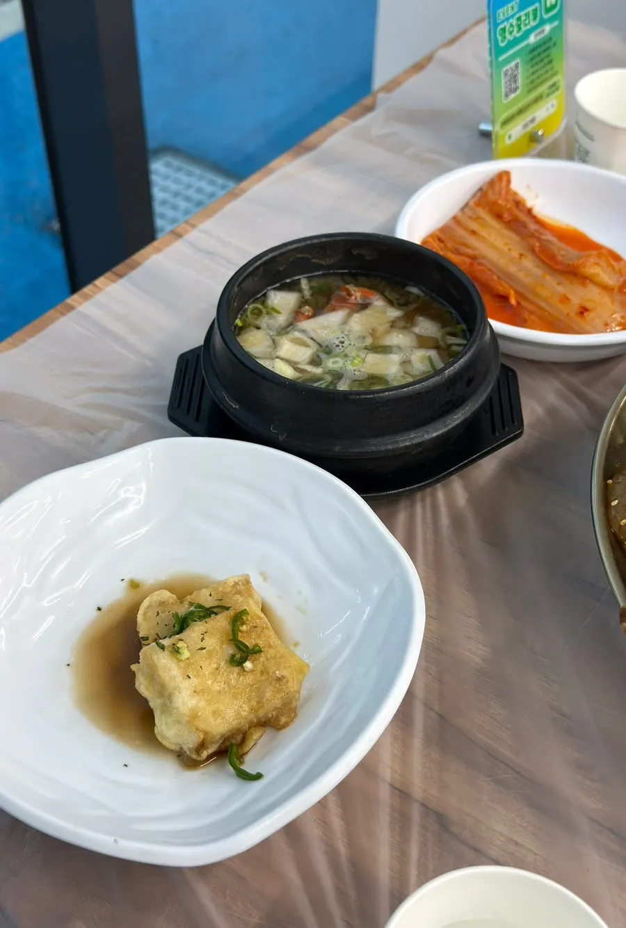 Basic side dishes and doenjang jjigae at Deodo Gejang