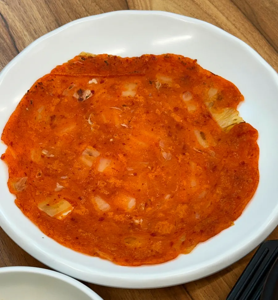 Kimchi pancake served as a side dish