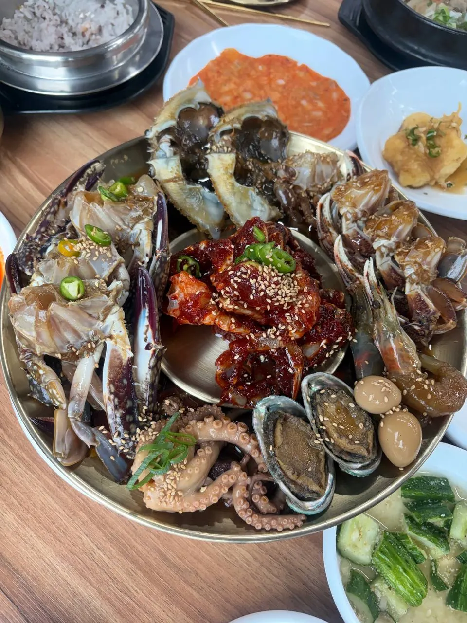 Assorted jang set with yellow crab, octopus, and shrimp