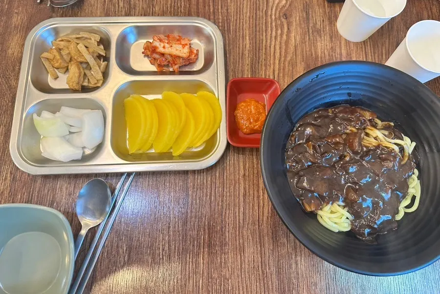 Mini-size jajangmyeon served at the table
