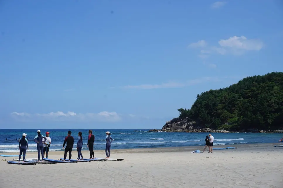 Lesson participants warming up on the beach