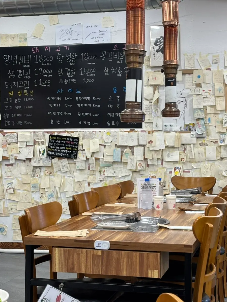 Tables and grill setup inside Yeoyejeong