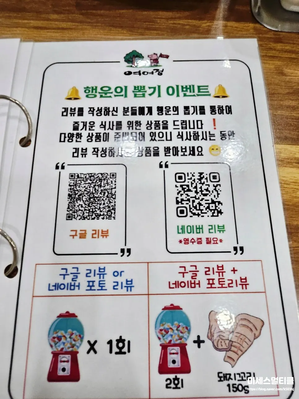 Signboard introducing Yeoyejeong's ingredients