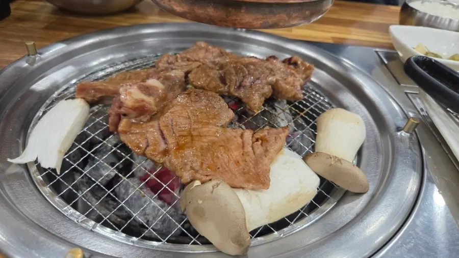 Marinated galbi on the charcoal grill
