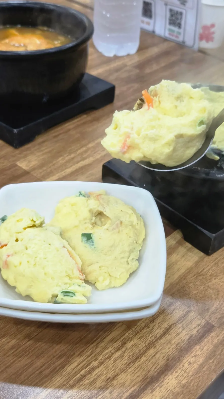 Steamed egg portioned into the kid's dish