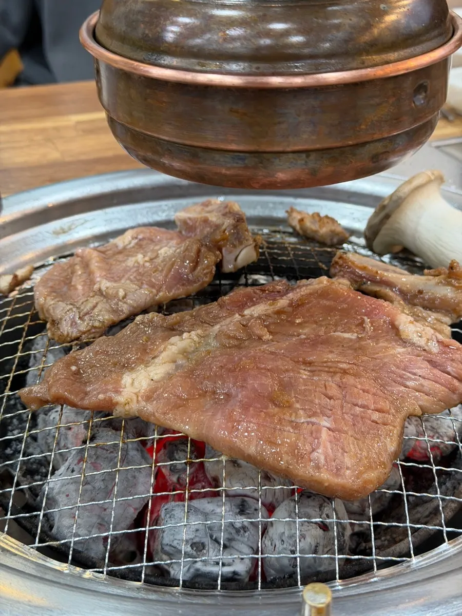 A grilled piece of fresh rib being picked up