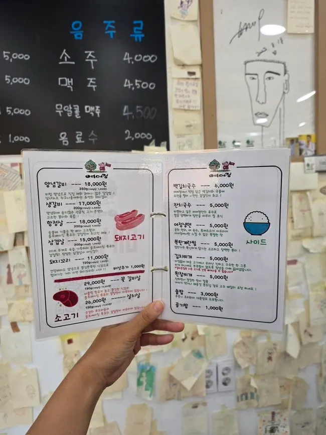 Yeoyejeong's charcoal-grilled meat menu listing