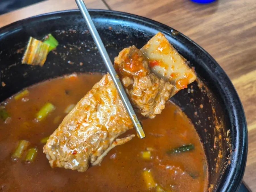 Kimchi jjigae with glass noodles and meat