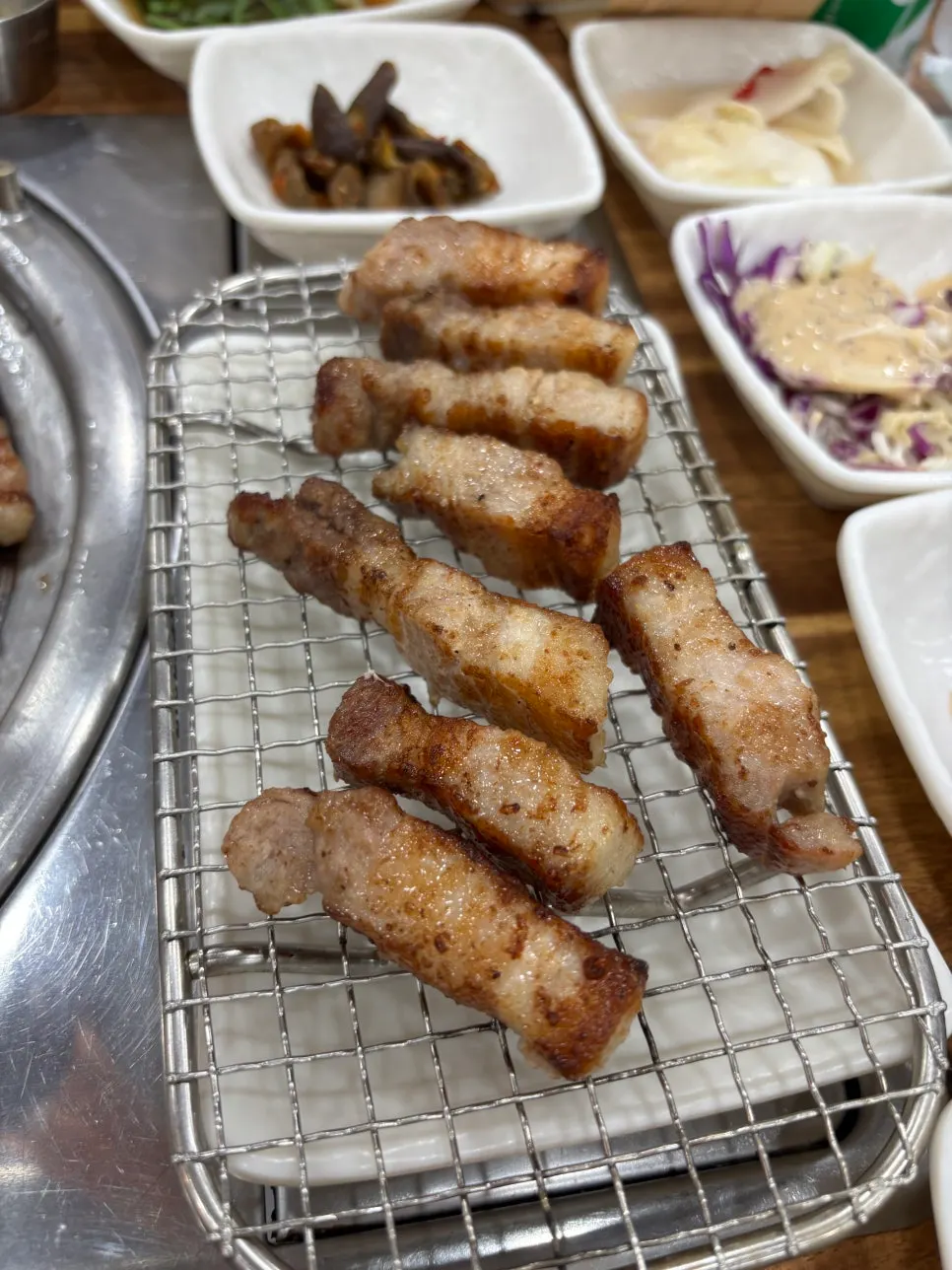 Thick pork belly grilled well-done