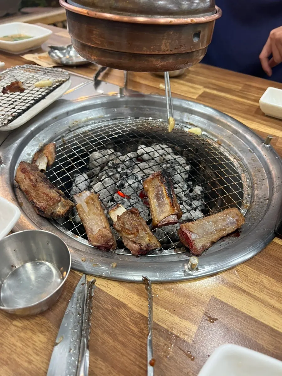 Plate left with only bones after eating pork galbi