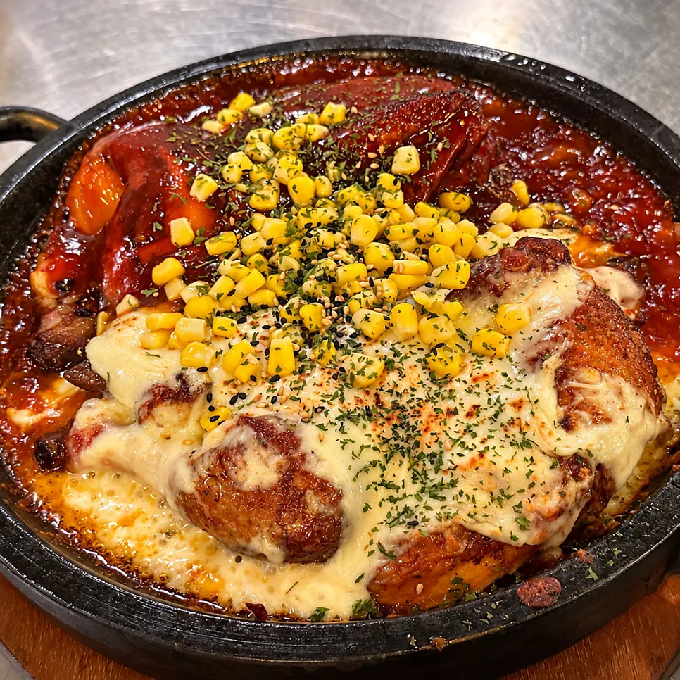 돌판에 올라간 장작구이 통닭