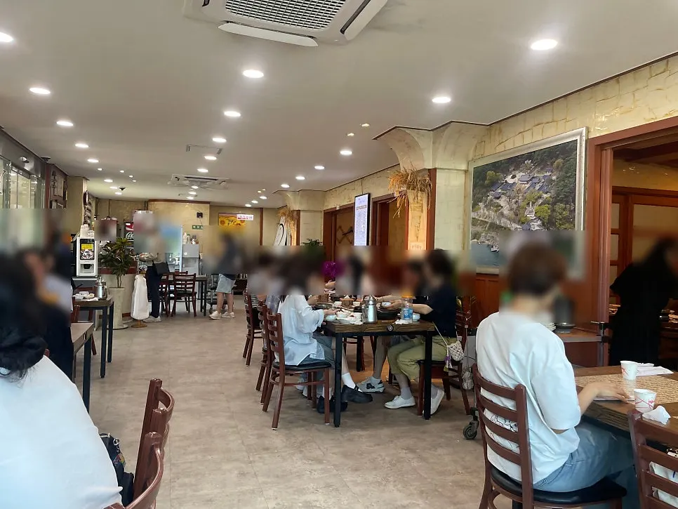Wood-toned interior of the Korean set-menu restaurant